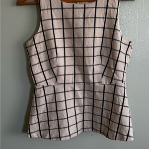 Banana Republic White Tank Top with Black Windowpane Grid